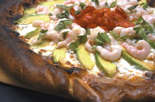 Maine Shrimp Pizza with Avocado and Tomatoes