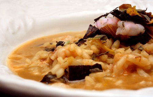 Maine Shrimp Risotto with Pancetta, Roasted Leeks and Garlic 