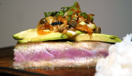 Seared Tuna with Avocado and Fennel-Onion-Caper Salsa