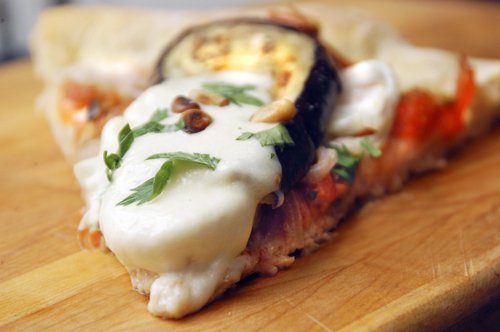 Caponata Pizza, with Eggplant, Tomato and Onions